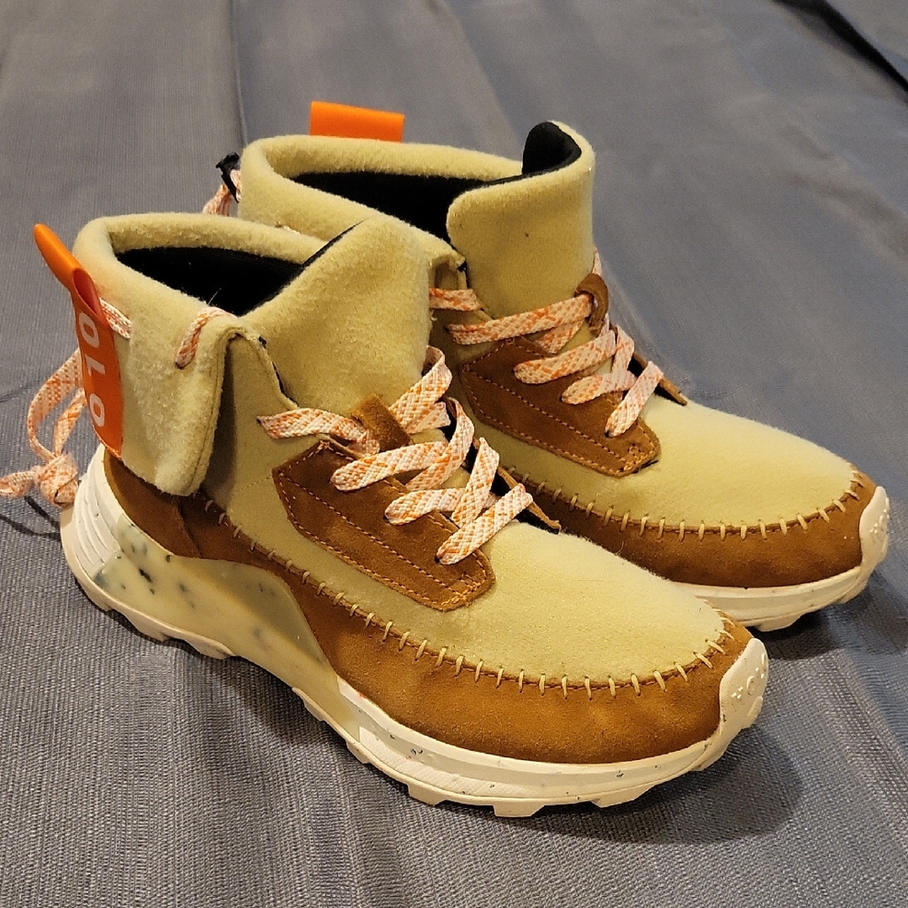 Stylish Holo Tan and Cream High-Top Sneakers